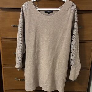 Tan Sweater with Lace Sleeves